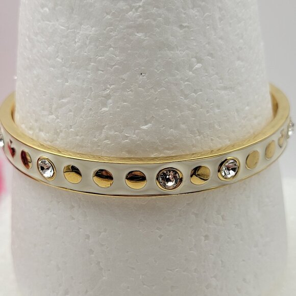 Kate Spade NY Bangle Bracelet Gold Tone White Enamel Crystal Charm 8" - Picture 4 of 11